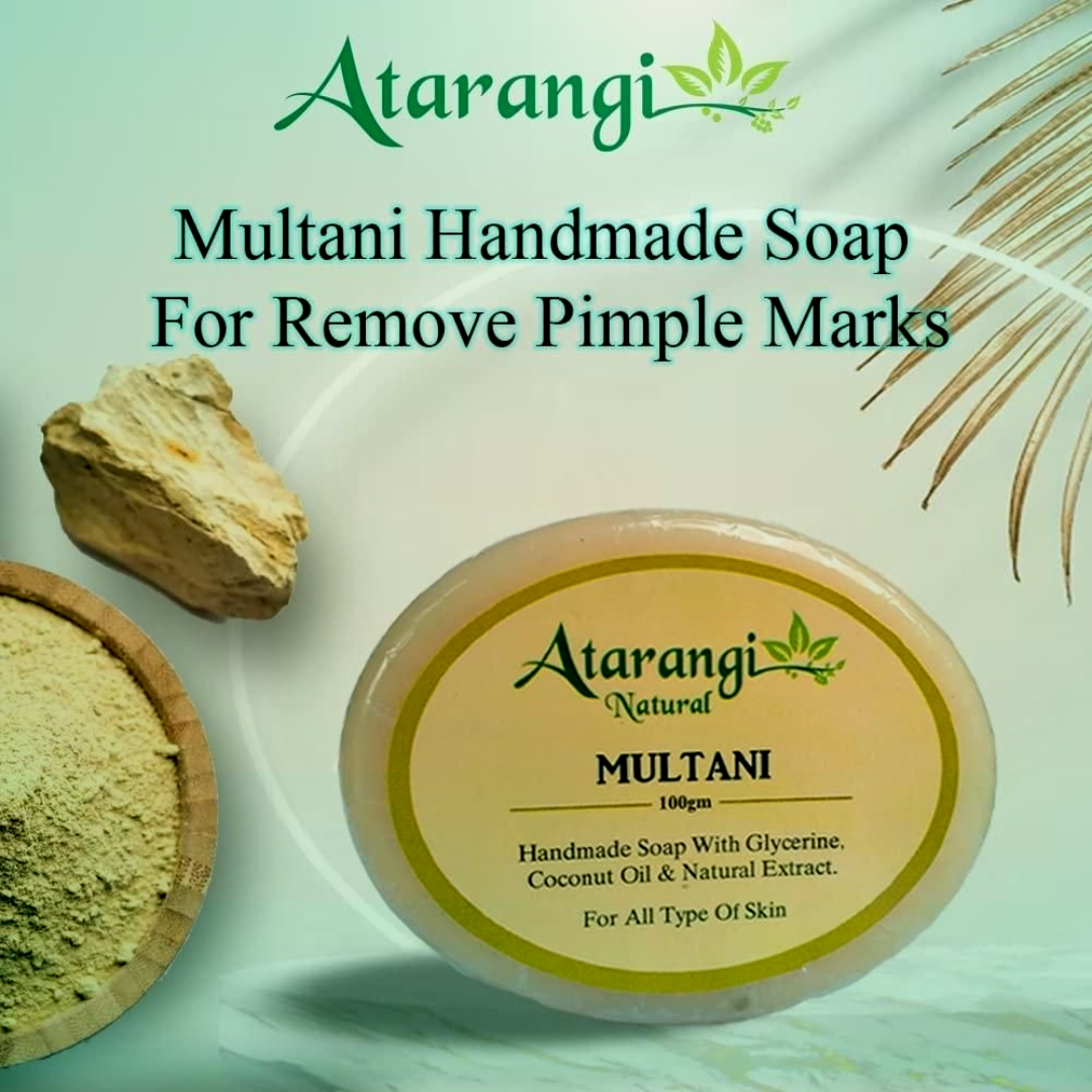 AuraVeda Multani Mitti Handmade Soap with Multani Mitti for Pimple Marks (Pack of 4)