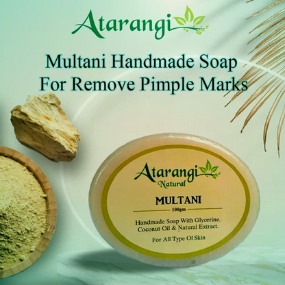 AuraVeda Multani Mitti Handmade Soap with Multani Mitti for Pimple Marks (Pack of 4)